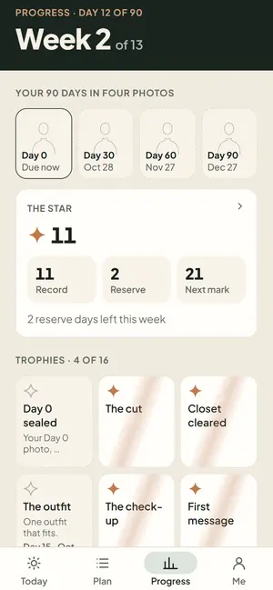 Progress: four photo checkpoints, the star and trophies.
